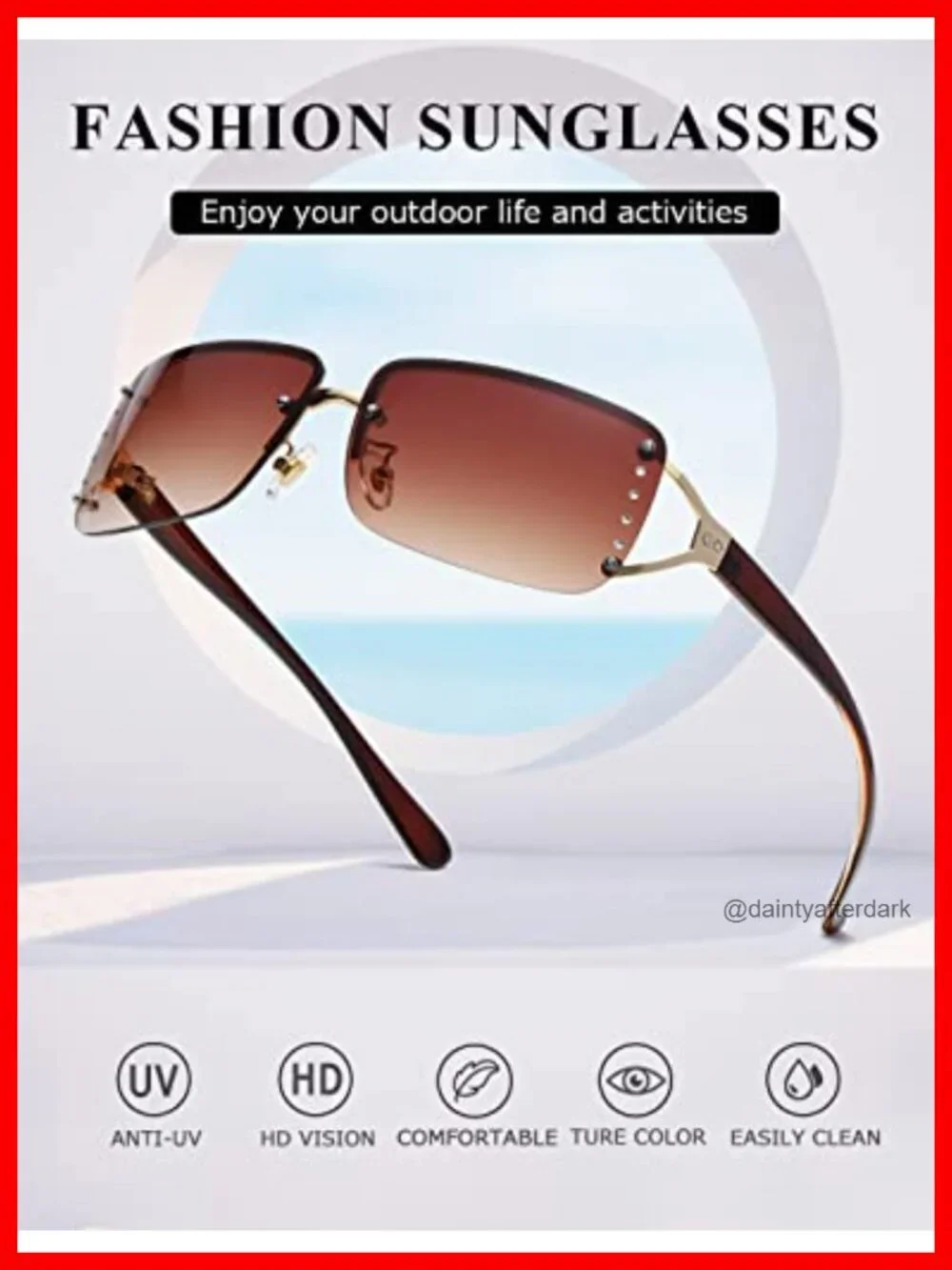 Rectangle Rimless Frameless Sunglasses UV400 Metal Frame Retro Square